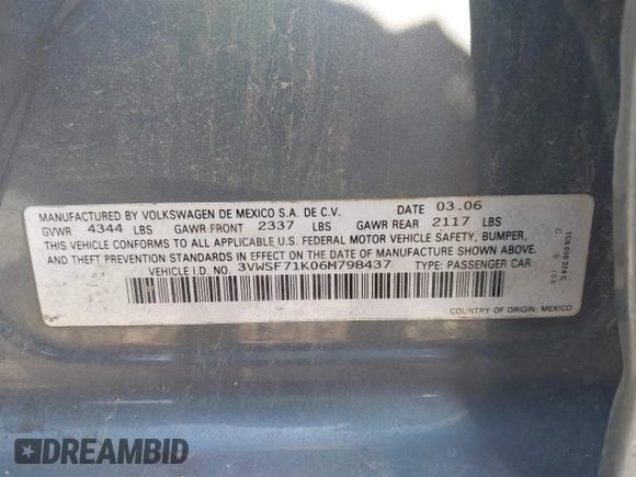 2006 Volkswagen Jetta 2.5L z VIN 3VWSF71K06M798437, wystawiony jako IAAI lot #42559453 z przebiegiem 169 485 mil mil oraz . Historia ofert i sprzedaży dostępna na DreamBid. Obrazek 9.