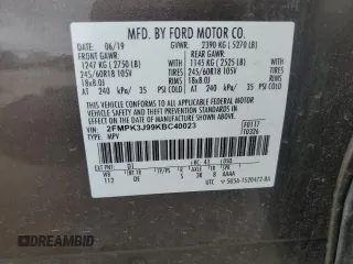 2019 Ford Edge SEL с VIN 2FMPK3J99KBC40023, выставлен на аукционе Copart как лот 61362885 с пробегом 120 508 миль миль и Чистый • Clean title. История ставок и продаж доступна на DreamBid. Изображение 13.