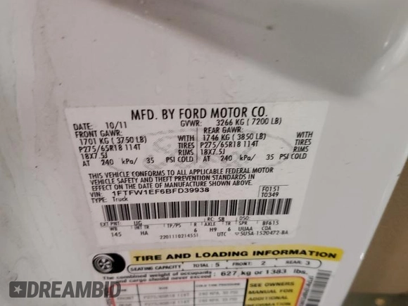 2011 Ford F-150 XL z VIN 1FTFW1EF6BFD39938, wystawiony jako Copart lot #51073655 z przebiegiem 187 787 mil mil oraz Szkoda całkowita • Salvage title. Historia ofert i sprzedaży dostępna na DreamBid. Obrazek 12.