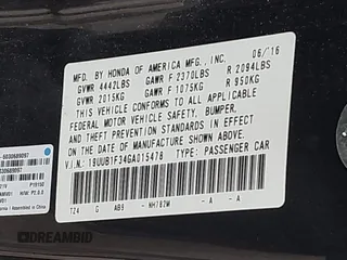 2016 Acura TLX with VIN 19UUB1F34GA015478, listed as a IAAI auction lot 42133924 with 118,251 mi miles and . Bid and sale history available at DreamBid. Image 9.
