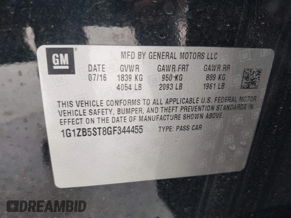 2016 Chevrolet Malibu LS with VIN 1G1ZB5ST8GF344455, listed as a IAAI auction lot 42693702 with 118,641 mi miles and . Bid and sale history available at DreamBid. Image 9.