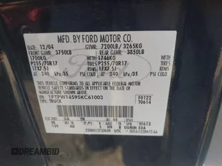 2005 Ford F-150 XLT с VIN 1FTPW14595KC61003, выставлен на аукционе IAAI как лот 42602965 с пробегом 188 031 миль миль и . История ставок и продаж доступна на DreamBid. Изображение 9.