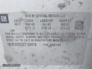 2012 Chevrolet Cruze ECO with VIN 1G1PJ5SC2C7108012, listed as a IAAI auction lot 41545582 with 148,884 mi miles. Bid and sale history available at carsss.com. Image 9.