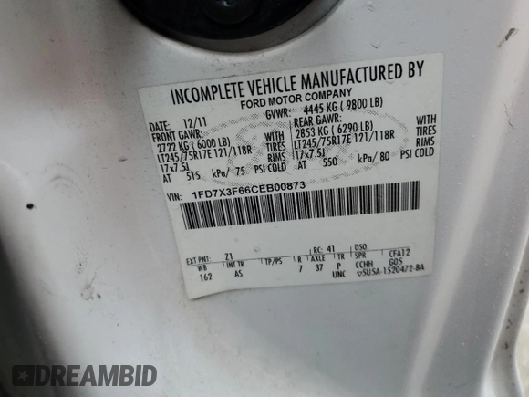 2012 Ford F-350 Lariat z VIN 1FD7X3F66CEB00873, wystawiony jako Copart lot #42220695 z przebiegiem 191 854 mil mil oraz Szkoda całkowita • Salvage title. Historia ofert i sprzedaży dostępna na DreamBid. Obrazek 12.