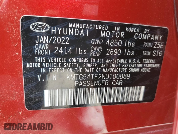 2022 Genesis G70 3.3T z VIN KMTG54TE2NU100889, wystawiony jako Copart lot #55805165 z przebiegiem 30 770 mil mil oraz Szkoda całkowita • Salvage title. Historia ofert i sprzedaży dostępna na DreamBid. Obrazek 13.