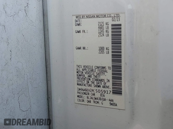 2023 Nissan Maxima SR with VIN 1N4AA6EV2PC505917, listed as a IAAI auction lot 41389852 with 26,018 mi miles and . Bid and sale history available at DreamBid. Image 9.