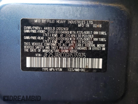 2016 Subaru Forester 2.5i with VIN JF2SJABC0GH535975, listed as a Copart auction lot 61136145 with 202,070 mi miles and Salvage title. Bid and sale history available at DreamBid. Image 14.