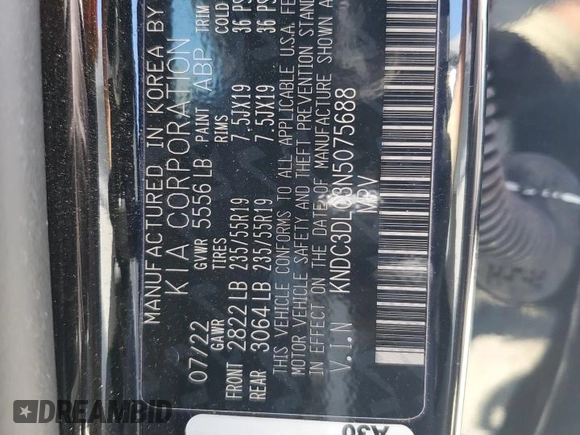 2022 Kia EV6 Wind with VIN KNDC3DLC3N5075688, listed as a Copart auction lot 69215484 with 32,940 mi miles and Salvage Title. Bid and sale history available at carsss.com. Image 14.