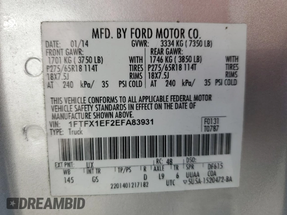 2014 Ford F-150 XL с VIN 1FTFX1EF2EFA83931, выставлен на аукционе Copart как лот 60692305 с пробегом 214 793 миль миль и Чистый • Clean title. История ставок и продаж доступна на DreamBid. Изображение 12.