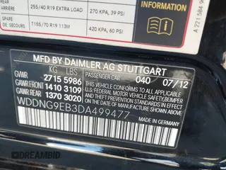 2013 Mercedes-Benz S 550 with VIN WDDNG9EB3DA499477, listed as a IAAI auction lot 41590018 with 64,547 mi miles and . Bid and sale history available at DreamBid. Image 9.