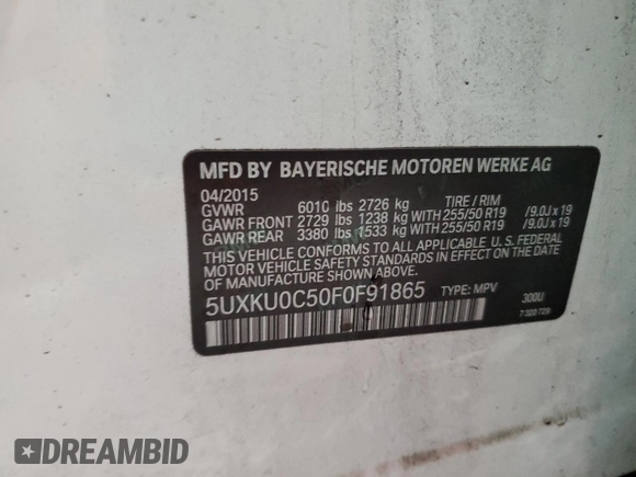 2015 BMW X6 sDrive35i with VIN 5UXKU0C50F0F91865, listed as a Copart auction lot 82128374 with 122,395 mi miles and Salvage Title. Bid and sale history available at carsss.com. Image 12.