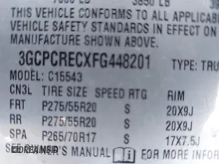 2015 Chevrolet Silverado 1500 LT with VIN 3GCPCRECXFG448201, listed as a IAAI auction lot 42038921 with 177,033 mi miles and . Bid and sale history available at DreamBid. Image 9.