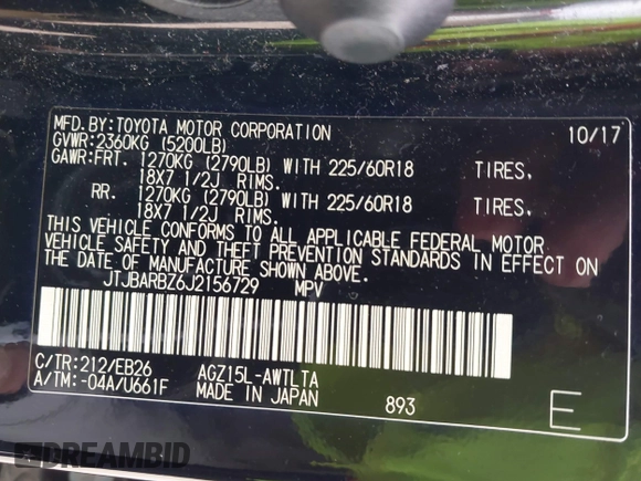 2018 Lexus NX with VIN JTJBARBZ6J2156729, listed as a IAAI auction lot 41578618 with 102,562 mi miles. Bid and sale history available at carsss.com. Image 9.
