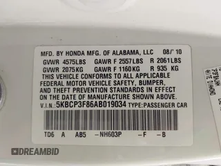 2010 Honda Accord EX-L with VIN 5KBCP3F86AB019034, listed as a IAAI auction lot 41712850 with 50,871 mi miles and . Bid and sale history available at DreamBid. Image 9.
