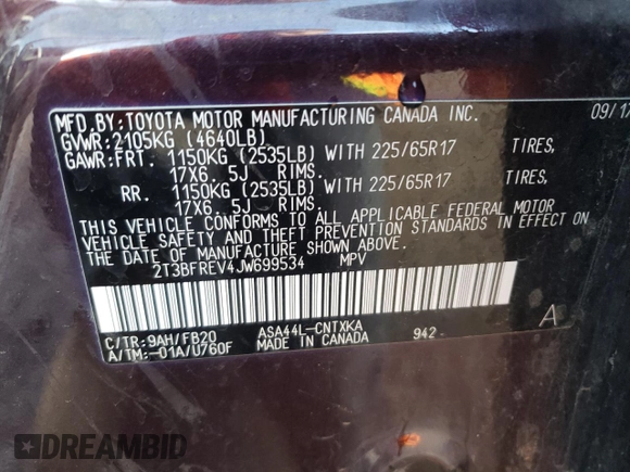 2018 Toyota RAV4 LE with VIN 2T3BFREV4JW699534, listed as a Copart auction lot 87269814 with 80,564 mi miles and Salvage Title. Bid and sale history available at carsss.com. Image 13.