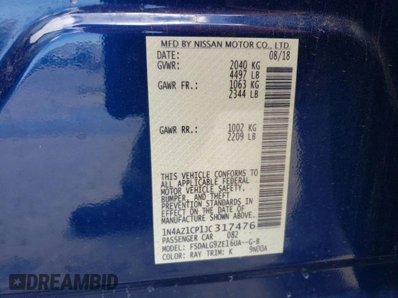2018 Nissan LEAF SL with VIN 1N4AZ1CP1JC317476, listed as a Copart auction lot 49250105 with 66,402 mi miles and Salvage Title. Bid and sale history available at DreamBid. Image 15.