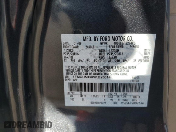 2009 Ford Escape Hybrid с VIN 1FMCU593X9KB25614, выставлен на аукционе Copart как лот 54456985 с пробегом 159 800 миль миль и Чистый • Clean title. История ставок и продаж доступна на DreamBid. Изображение 12.