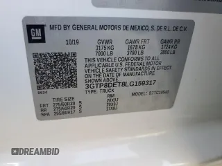2020 GMC Sierra 1500 with VIN 3GTP8DET8LG159317, listed as a Copart auction lot 76819384 with 99,627 mi miles and Salvage Title. Bid and sale history available at DreamBid. Image 12.