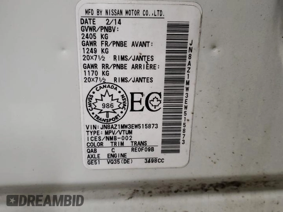 2014 Nissan Murano LE with VIN JN8AZ1MW3EW515873, listed as a Copart auction lot 89115935 with 205,617 mi miles and Clean Title. Bid and sale history available at carsss.com. Image 13.