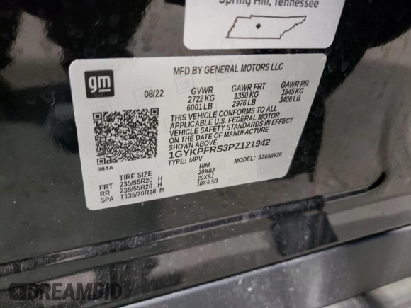 2023 Cadillac XT6 AWD Premium Luxury with VIN 1GYKPFRS3PZ121942, listed as a Copart auction lot 46489545 with 35,453 mi miles and Salvage Title. Bid and sale history available at DreamBid. Image 14.