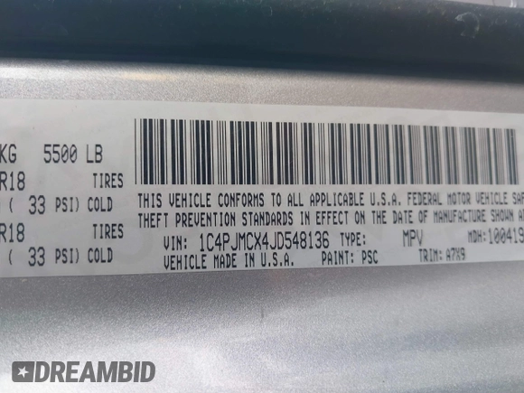 2018 Jeep Cherokee Latitude with VIN 1C4PJMCX4JD548136, listed as a IAAI auction lot 41592821 with 165,022 mi miles and . Bid and sale history available at DreamBid. Image 9.