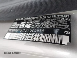 2003 Mercedes-Benz S 500 z VIN WDBNG75J13A365814, wystawiony jako IAAI lot #41709919 z przebiegiem 204 109 mil mil oraz . Historia ofert i sprzedaży dostępna na DreamBid. Obrazek 9.
