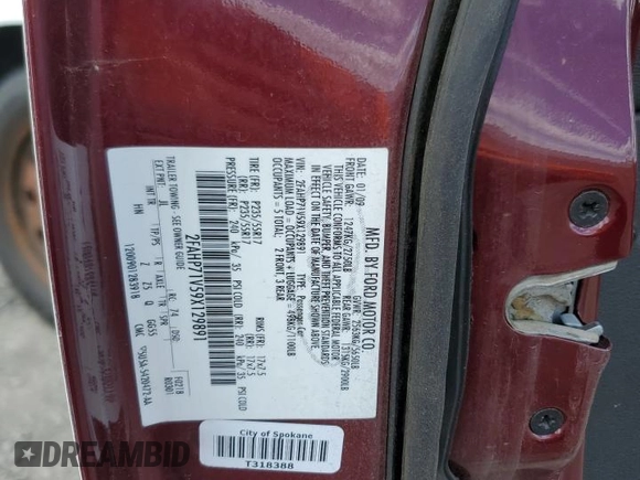 2009 Ford Police Interceptor with VIN 2FAHP71V59X129891, listed as a Copart auction lot 56601354 with Not provided miles and Salvage title. Bid and sale history available at DreamBid. Image 12.
