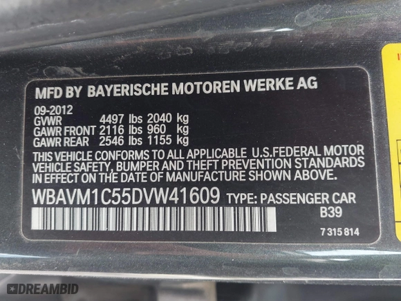 2013 BMW X1 28i with VIN WBAVM1C55DVW41609, listed as a IAAI auction lot 41604038 with 126,036 mi miles. Bid and sale history available at carsss.com. Image 9.