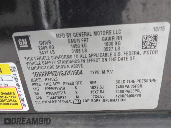 2016 GMC Acadia SLE with VIN 1GKKRPKD1GJ201664, listed as a IAAI auction lot 41502452 with 160,423 mi miles. Bid and sale history available at carsss.com. Image 9.