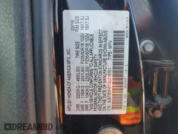 2016 Acura RDX Technology with VIN 5J8TB3H51GL016761, listed as a Copart auction lot 49624725 with 63,161 mi miles and Salvage Title. Bid and sale history available at DreamBid. Image 15.