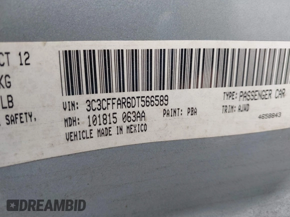 2013 FIAT 500 Pop with VIN 3C3CFFAR6DT566589, listed as a IAAI auction lot 42273230 with 134,496 mi miles and . Bid and sale history available at DreamBid. Image 9.