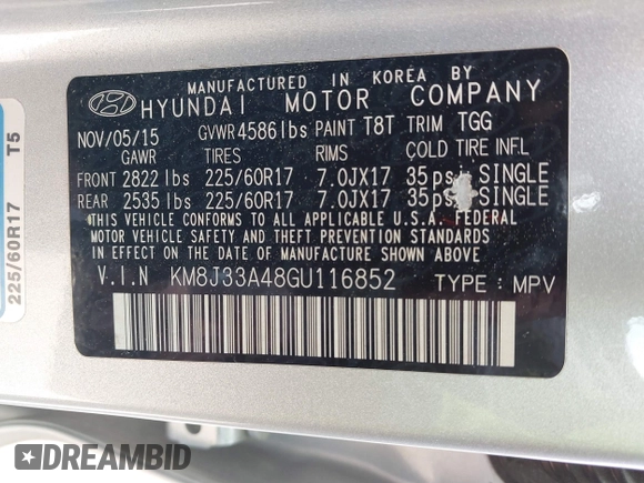 2016 Hyundai Tucson SE z VIN KM8J33A48GU116852, wystawiony jako IAAI lot #42111656 z przebiegiem 138 656 mil mil oraz . Historia ofert i sprzedaży dostępna na DreamBid. Obrazek 9.