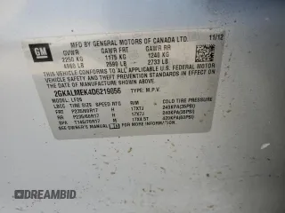 2013 GMC Terrain SLE с VIN 2GKALMEK4D6219056, выставлен на аукционе Copart как лот 54824155 с пробегом 154 730 миль миль и Списание • Salvage title. История ставок и продаж доступна на DreamBid. Изображение 14.