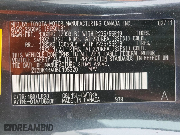 2011 Lexus RX 350 with VIN 2T2BK1BA0BC105320, listed as a Copart auction lot 60102895 with 163,008 mi miles and Salvage title. Bid and sale history available at DreamBid. Image 14.