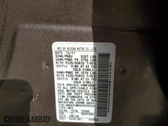 2012 Nissan Murano SL z VIN JN8AZ1MW3CW205039, wystawiony jako Copart lot #47842345 z przebiegiem 153 283 mil mil oraz Szkoda całkowita • Salvage title. Historia ofert i sprzedaży dostępna na DreamBid. Obrazek 12.