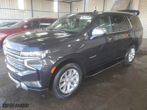 2023 Chevrolet Tahoe Premier with VIN 1GNSKSKD4PR458118, listed as a Copart auction lot 47948625 with 21,688 mi miles and Clean Title. Bid and sale history available at carsss.com. Image 1.