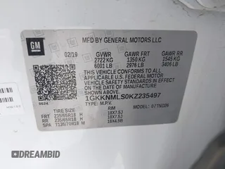 2019 GMC Acadia SLT z VIN 1GKKNMLS0KZ235497, wystawiony jako IAAI lot #41803755 z przebiegiem 80 740 mil mil oraz . Historia ofert i sprzedaży dostępna na DreamBid. Obrazek 9.