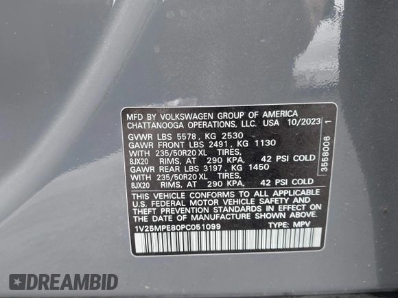 2023 Volkswagen ID.4 S z VIN 1V25MPE80PC051099, wystawiony jako IAAI lot #41332507 z przebiegiem 12 037 mil mil oraz . Historia ofert i sprzedaży dostępna na DreamBid. Obrazek 9.