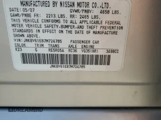 2007 Infiniti G35 Journey with VIN JNKBV61E87M724785, listed as a Copart auction lot 57032044 with Not Provided miles and Non Repairable. Bid and sale history available at DreamBid. Image 12.