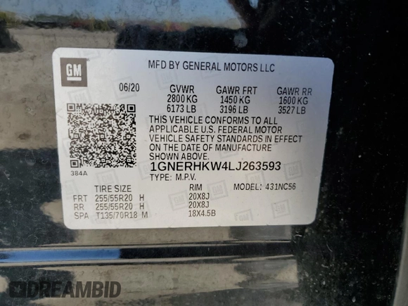 2020 Chevrolet Traverse LT with VIN 1GNERHKW4LJ263593, listed as a Copart auction lot 54364855 with 103,685 mi miles and Salvage title. Bid and sale history available at DreamBid. Image 13.