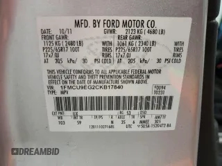 2012 Ford Escape Limited с VIN 1FMCU9EG2CKB17840, выставлен на аукционе Copart как лот 51302595 с пробегом 116 535 миль миль и Чистый • Clean title. История ставок и продаж доступна на DreamBid. Изображение 13.