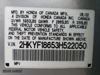 2003 Honda Pilot EX with VIN 2HKYF18653H522050, listed as a Copart auction lot 49246635 with 273,320 mi miles and Salvage Title. Bid and sale history available at carsss.com. Image 14.