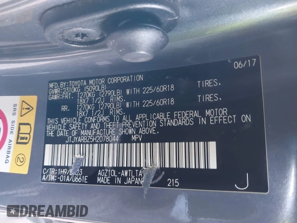 2017 Lexus NX with VIN JTJYARBZ5H2078044, listed as a IAAI auction lot 41743451 with 137,969 mi miles. Bid and sale history available at carsss.com. Image 9.