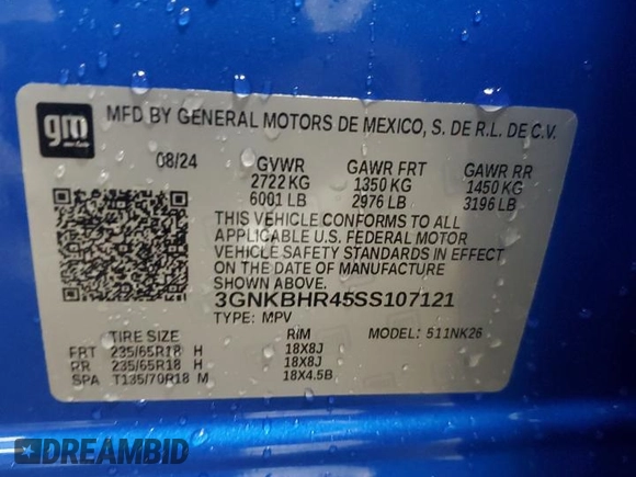 2025 Chevrolet Blazer LT with VIN 3GNKBHR45SS107121, listed as a Copart auction lot 53130305 with 1,401 mi miles and Salvage title. Bid and sale history available at DreamBid. Image 14.