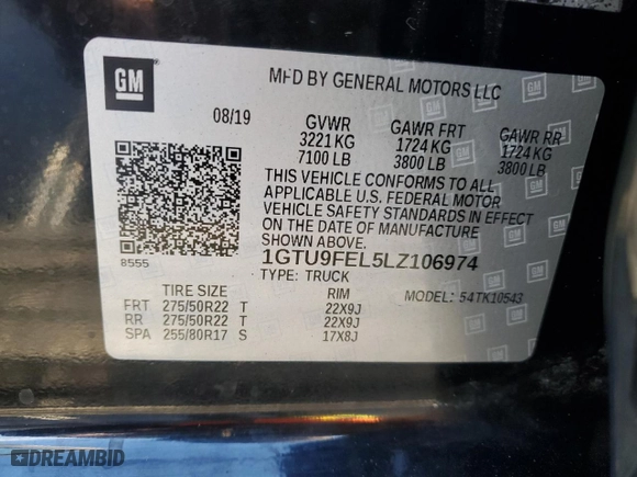 2020 GMC Sierra 1500 Denali with VIN 1GTU9FEL5LZ106974, listed as a Copart auction lot 83200414 with 33,119 mi miles and Salvage Title. Bid and sale history available at carsss.com. Image 14.