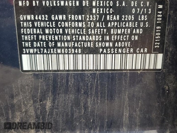 2014 Volkswagen Jetta TDI w/Sunroof with VIN 3VWPL7AJXEM603948, listed as a Copart auction lot 53966805 with 120,384 mi miles and Salvage title. Bid and sale history available at DreamBid. Image 13.