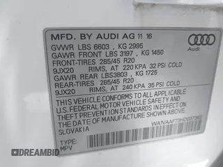 2017 Audi Q7 Prestige with VIN WA1VAAF73HD037362, listed as a IAAI auction lot 42423433 with 71,357 mi miles and . Bid and sale history available at DreamBid. Image 9.