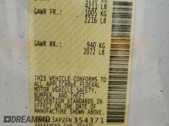2015 Nissan Altima SL with VIN 1N4AL3AP2FN354371, listed as a Copart auction lot 57780605 with 135,683 mi miles and Salvage title. Bid and sale history available at DreamBid. Image 14.