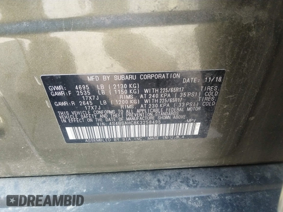 2019 Subaru Outback Premium z VIN 4S4BSAHC8K3258495, wystawiony jako IAAI lot #36623202 z przebiegiem 35 684 mil mil oraz . Historia ofert i sprzedaży dostępna na DreamBid. Obrazek 9.