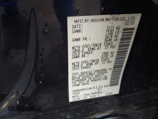 2010 Nissan Titan SE with VIN 1N6BA0EK1AN313138, listed as a IAAI auction lot 41491477 with 161,299 mi miles. Bid and sale history available at carsss.com. Image 9.